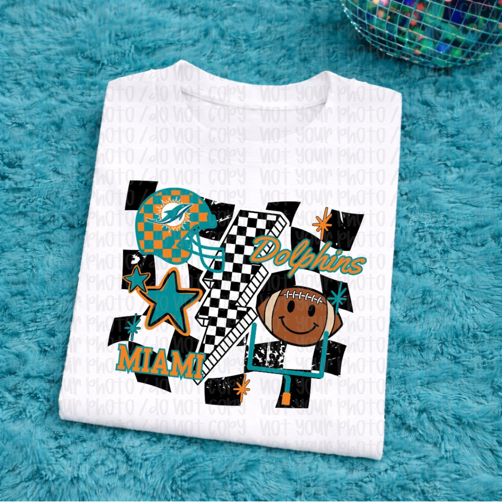 Dolphins Checkered Adult Tee